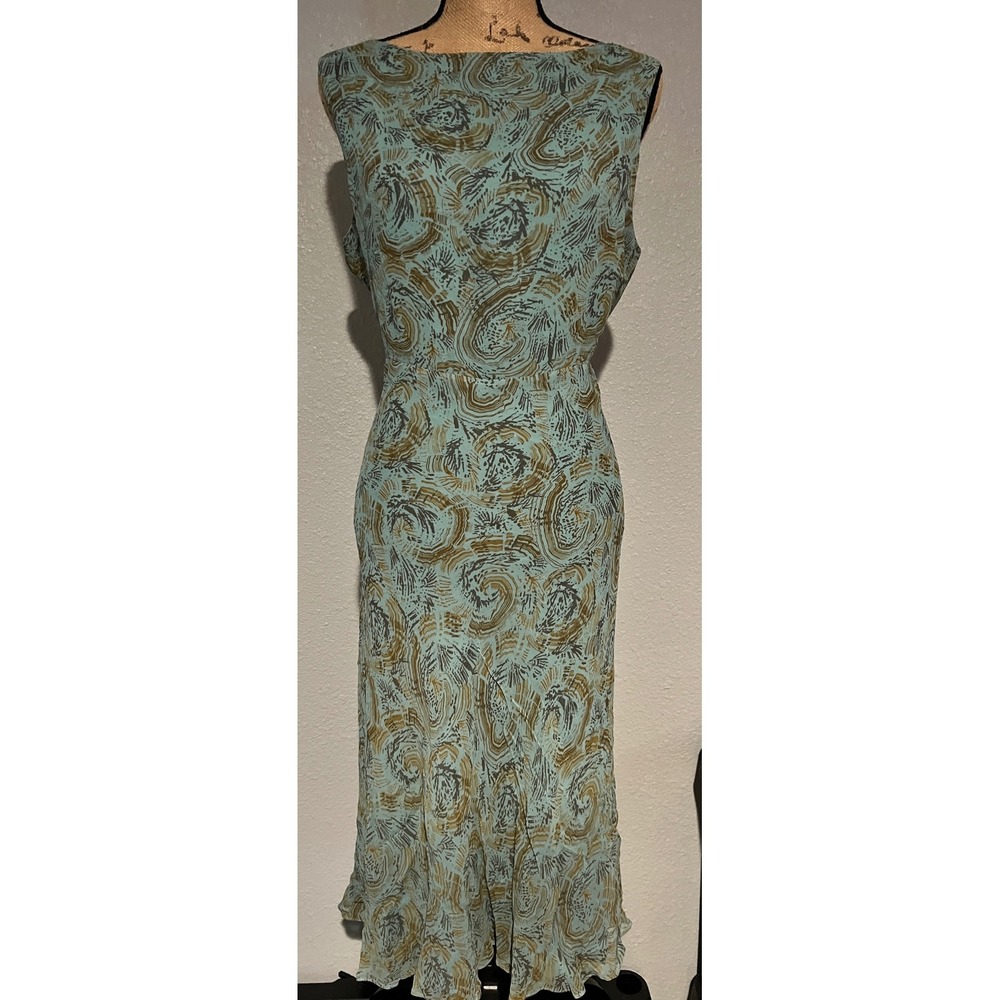 Cynthia Howie Maggy Boutique Dress Women 16 Teal Silk Abstract Midi Excellent